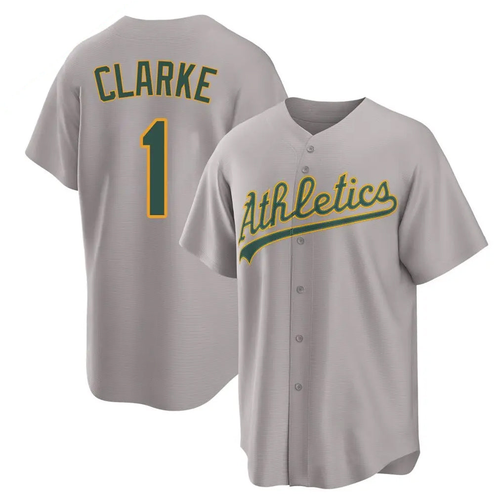 Athletics #1 Denzel Clarke Player Gray Home Game Edoa Stitched Jerseys