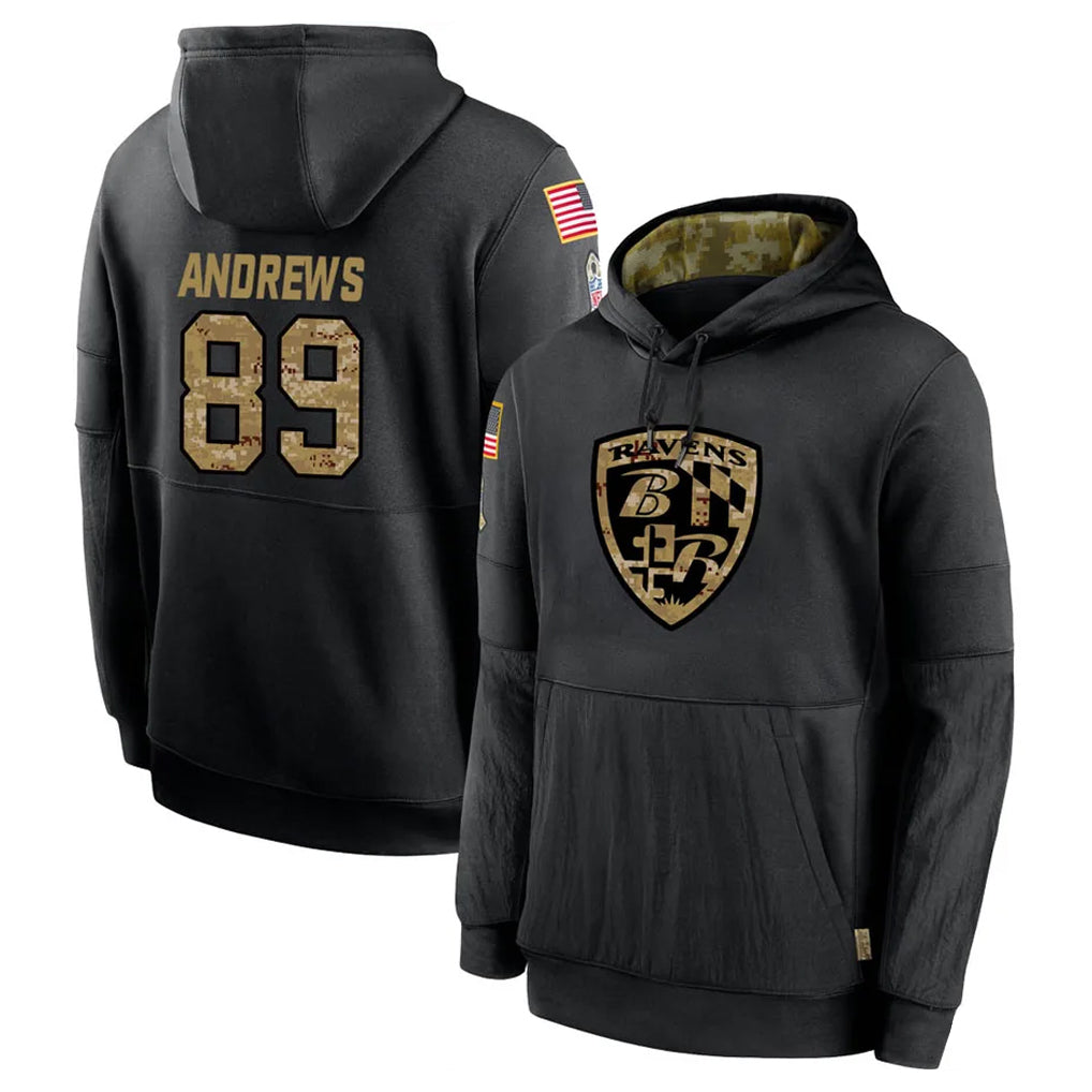 B.Ravens #89 Mark Andrews Player Black Salute to Service Pullover Hoodie Edoa Stitched Jerseys