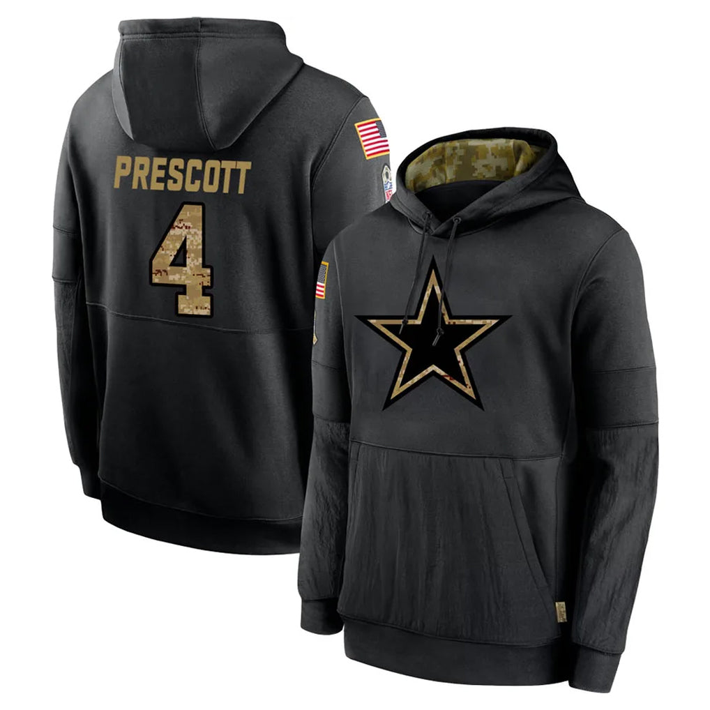 D.Cowboys #4 Dak Prescott Player Black Salute to Service Pullover Hoodies Limited Edoa Stitched Jerseys