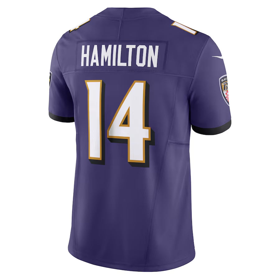 B.Ravens #14 Kyle Hamilton Player Purple Vapor F.U.S.E. Limited Elite Home Game Edoa Stitched Jerseys