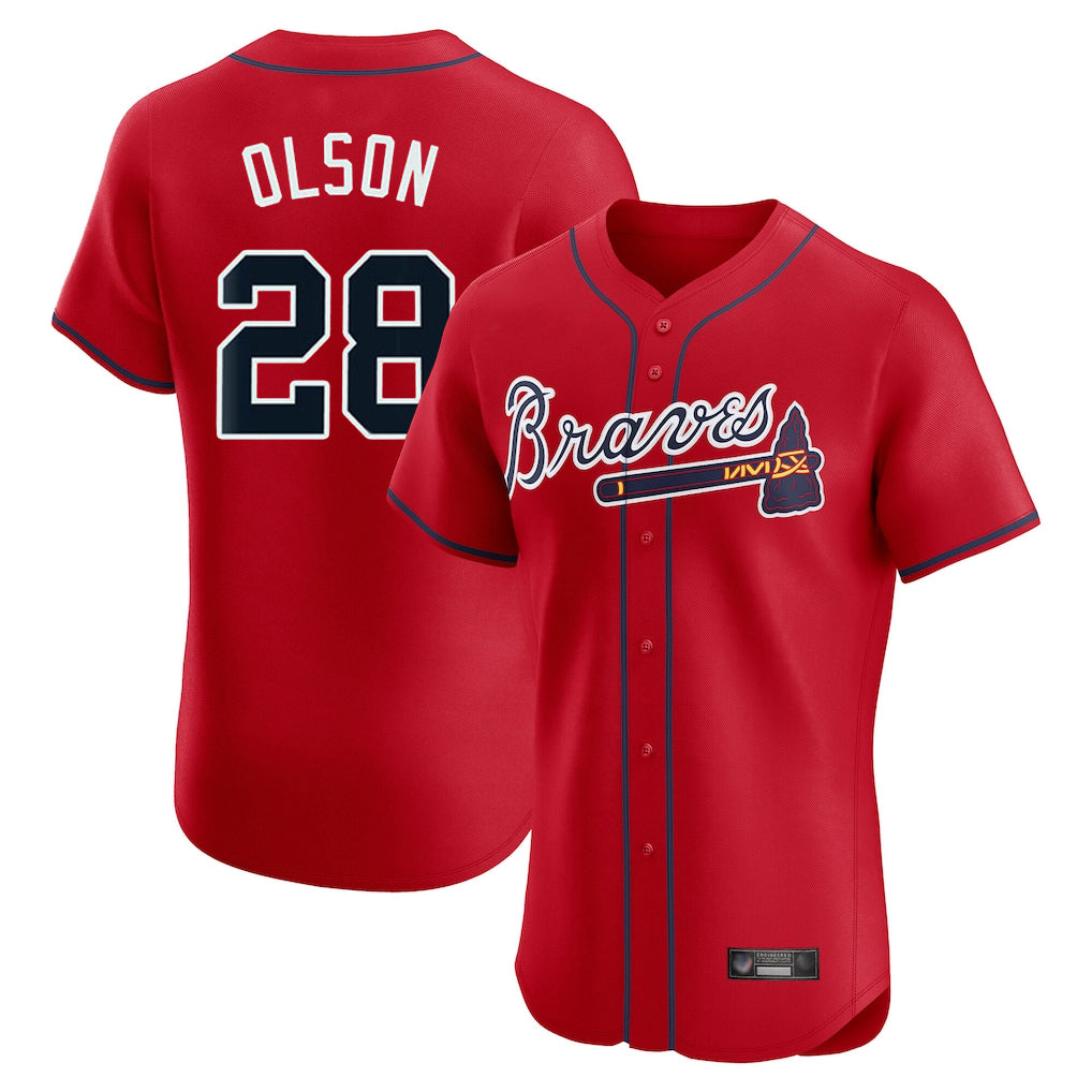 A.Braves #28 Matt Olson Player Red Limited Elite Home Game Edoa Stitched Jerseys