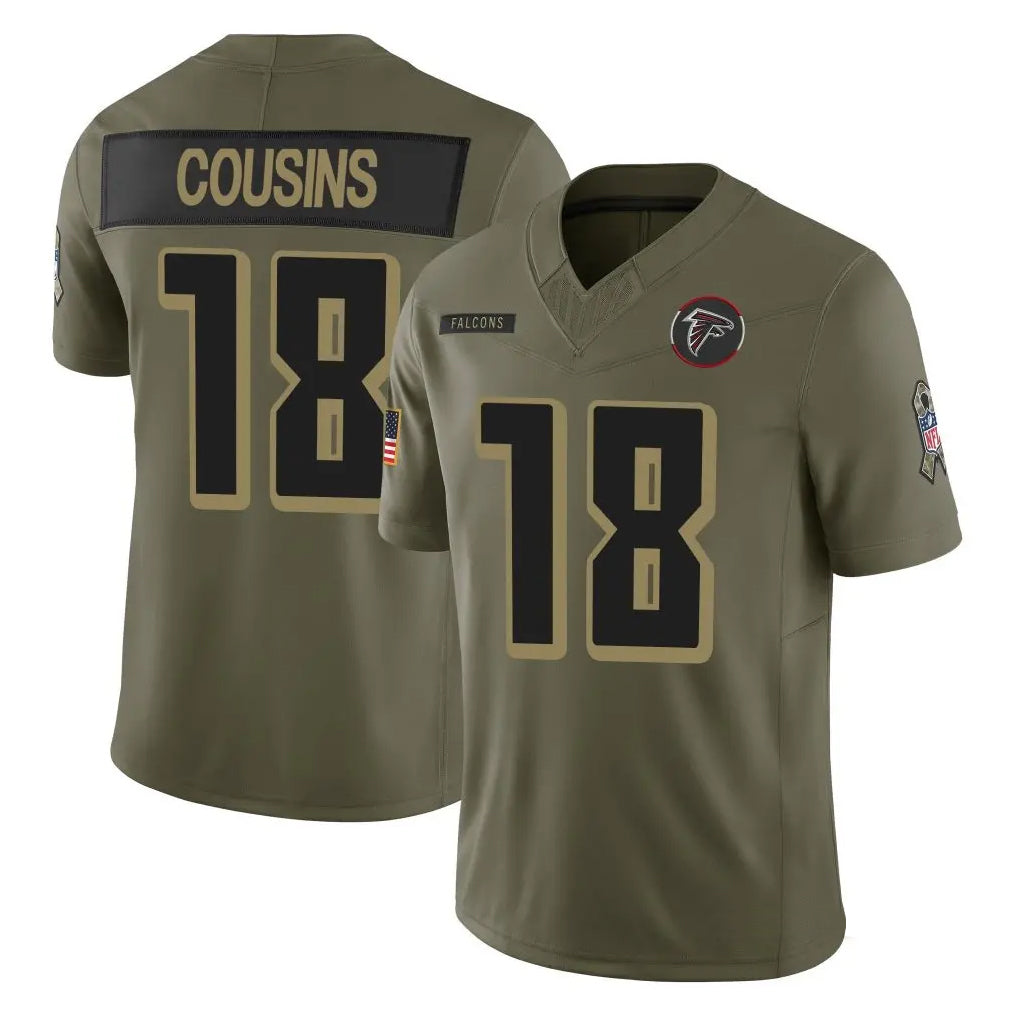 A.Falcons #18 Kirk Cousins Player Olive Salute To Service Limited Home Game Edoa Stitched Jerseys