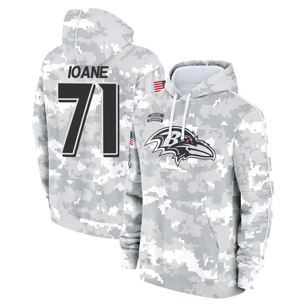 B.Ravens #71 Olaivavega Ioane Player Arctic Camo Salute To Service Hoodie Edoa Stitched Jerseys