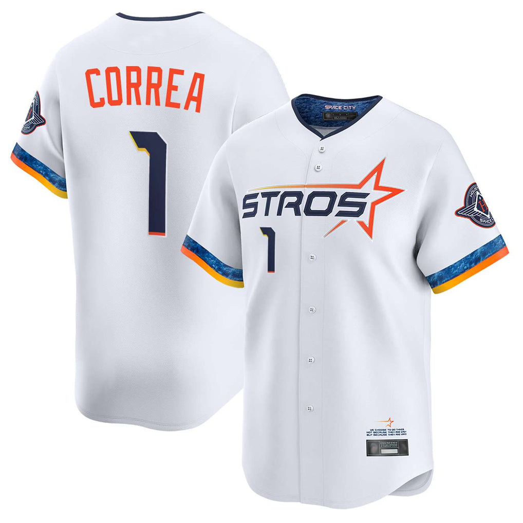H.Astros #1 Carlos Correa Player White City Connect Limited Home Edoa Stitched Jerseys