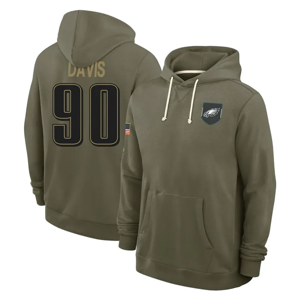 P.Eagles #90 Jordan Davis Player Olive Salute to Service Pullover Hoodies Limited Edoa Stitched Jerseys