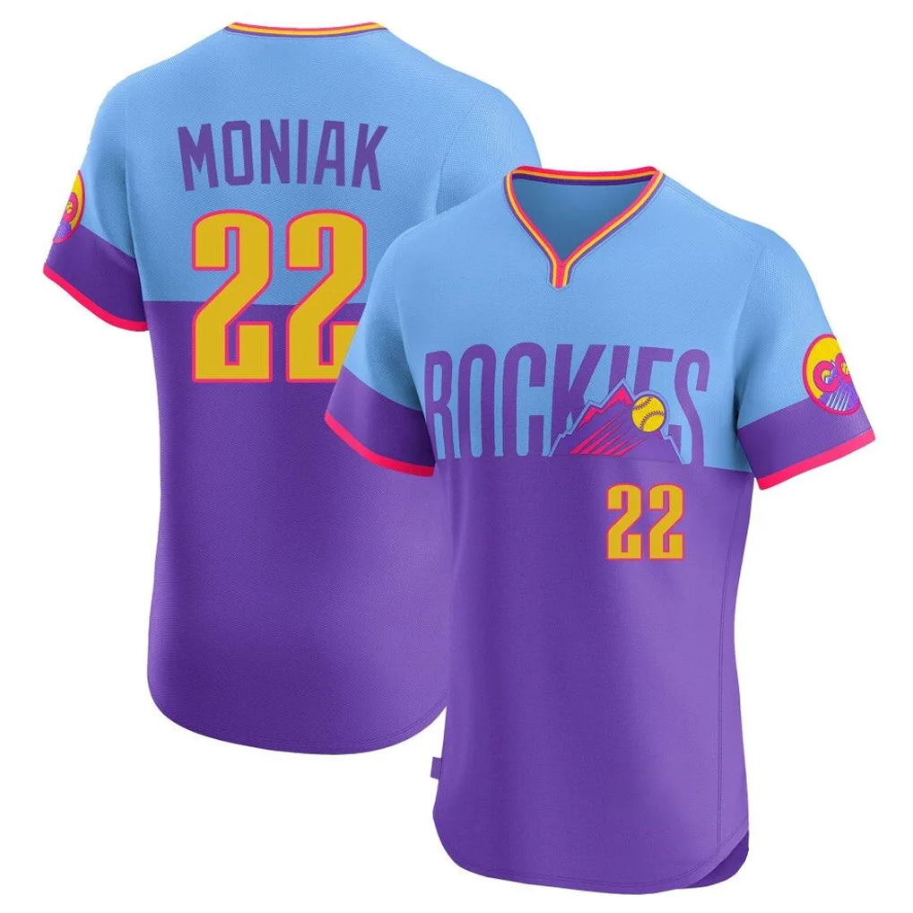 C.Rockies #22 Mickey Moniak Player Purple-Light Blue City Connect Limited Elite Home T-shirt Edoa Stitched Jerseys