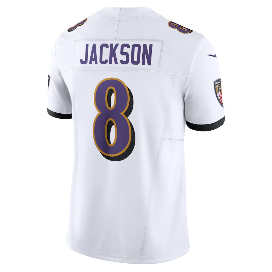 B.Ravens #8 Lamar Jackson Player White Vapor F.U.S.E. Limited Edoa Stitched Jerseys