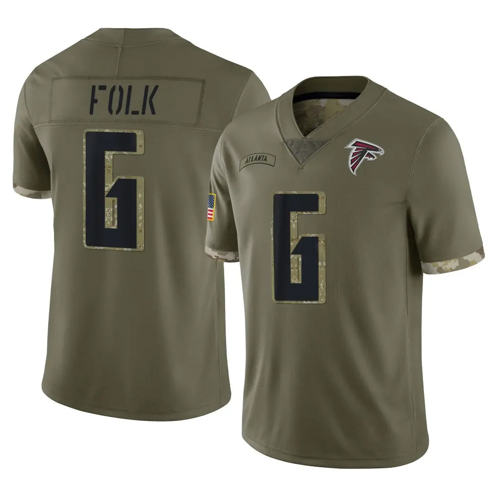A.Falcons #6 Nick Folk Player Olive Salute To Service Limited Edoa Stitched Jerseys
