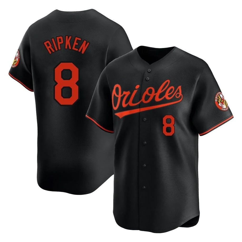 B.Orioles #8 Cal Ripken Player Black Limited Home Game Edoa Stitched Jerseys