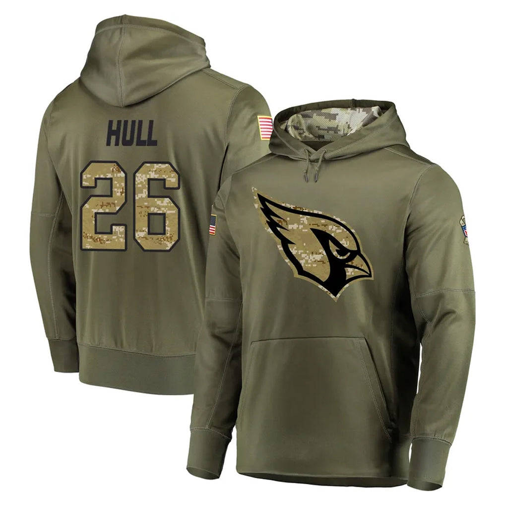 A.Cardinals #26 Evan Hull Player Olive Salute to Service Pullover Hoodie Home Game Edoa Stitched Jerseys