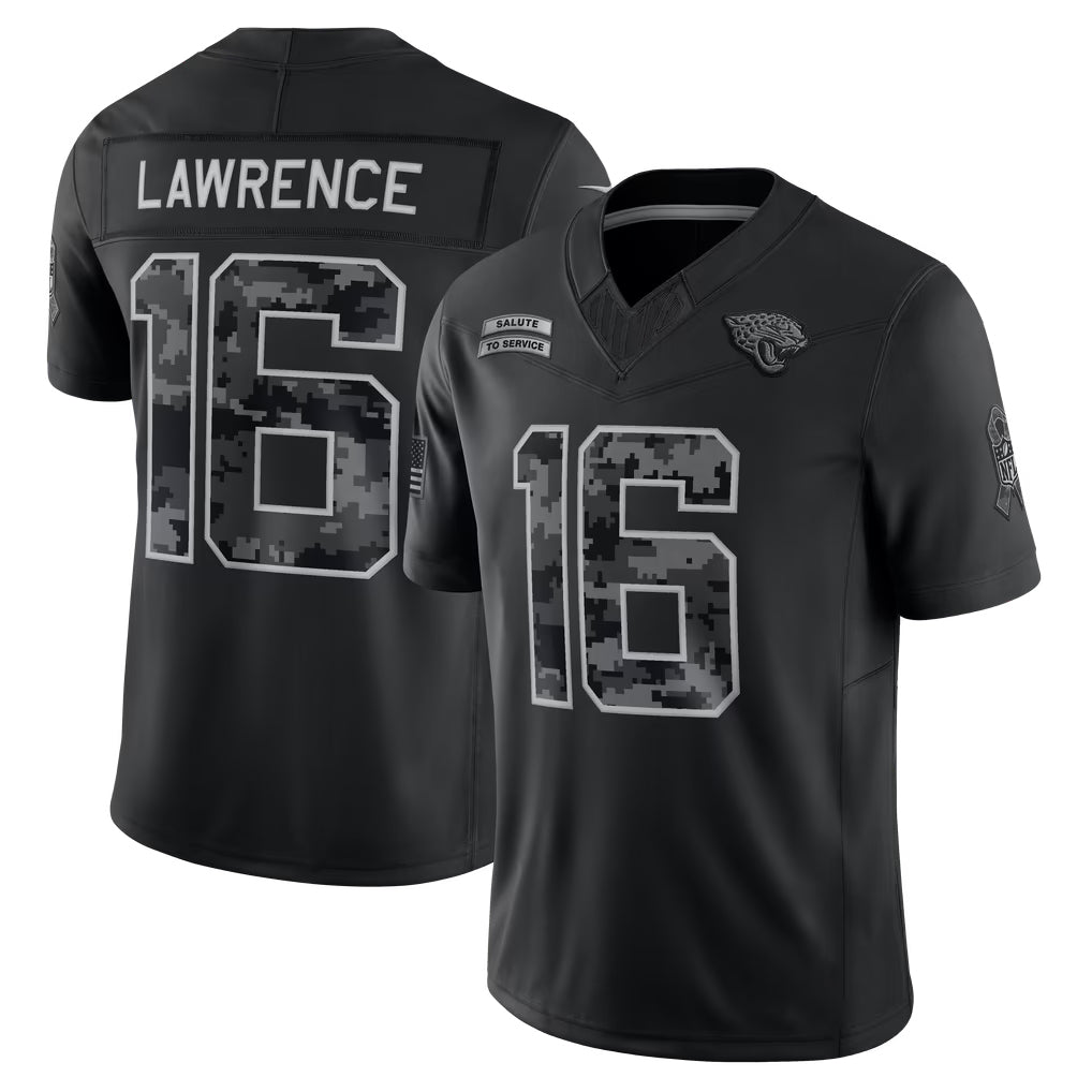 J.Jaguars #16 Trevor Lawrence Player Black Limited 2026 Salute to Service Home Game Edoa Stitched Jerseys