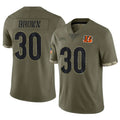 C.Bengals #30 Chase Brown Player Olive Salute to Service Limited Game Edoa Stitched Jerseys