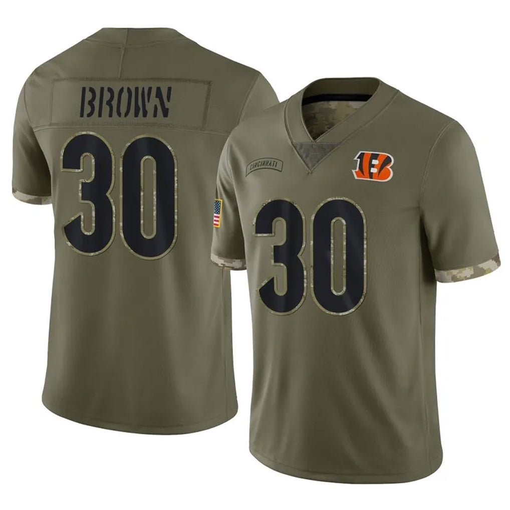 C.Bengals #30 Chase Brown Player Olive Salute to Service Limited Game Edoa Stitched Jerseys