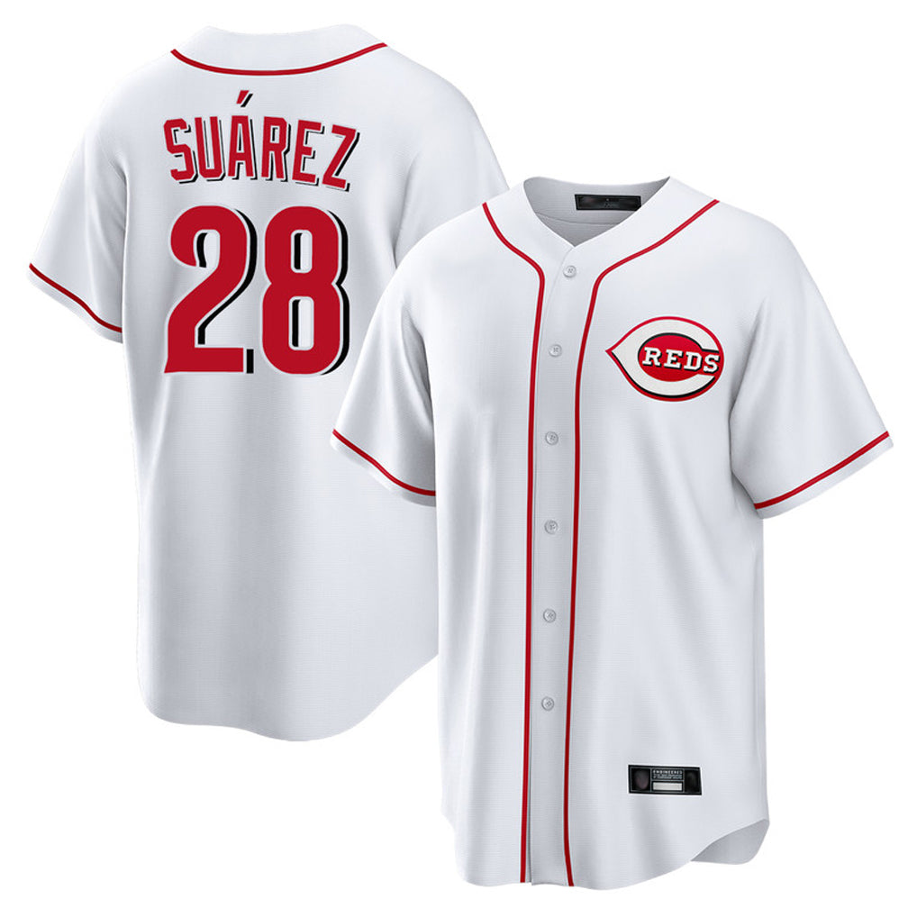 C.Reds #28 Eugenio Su¨¢rez Player White Game Home Edoa Stitched Jerseys