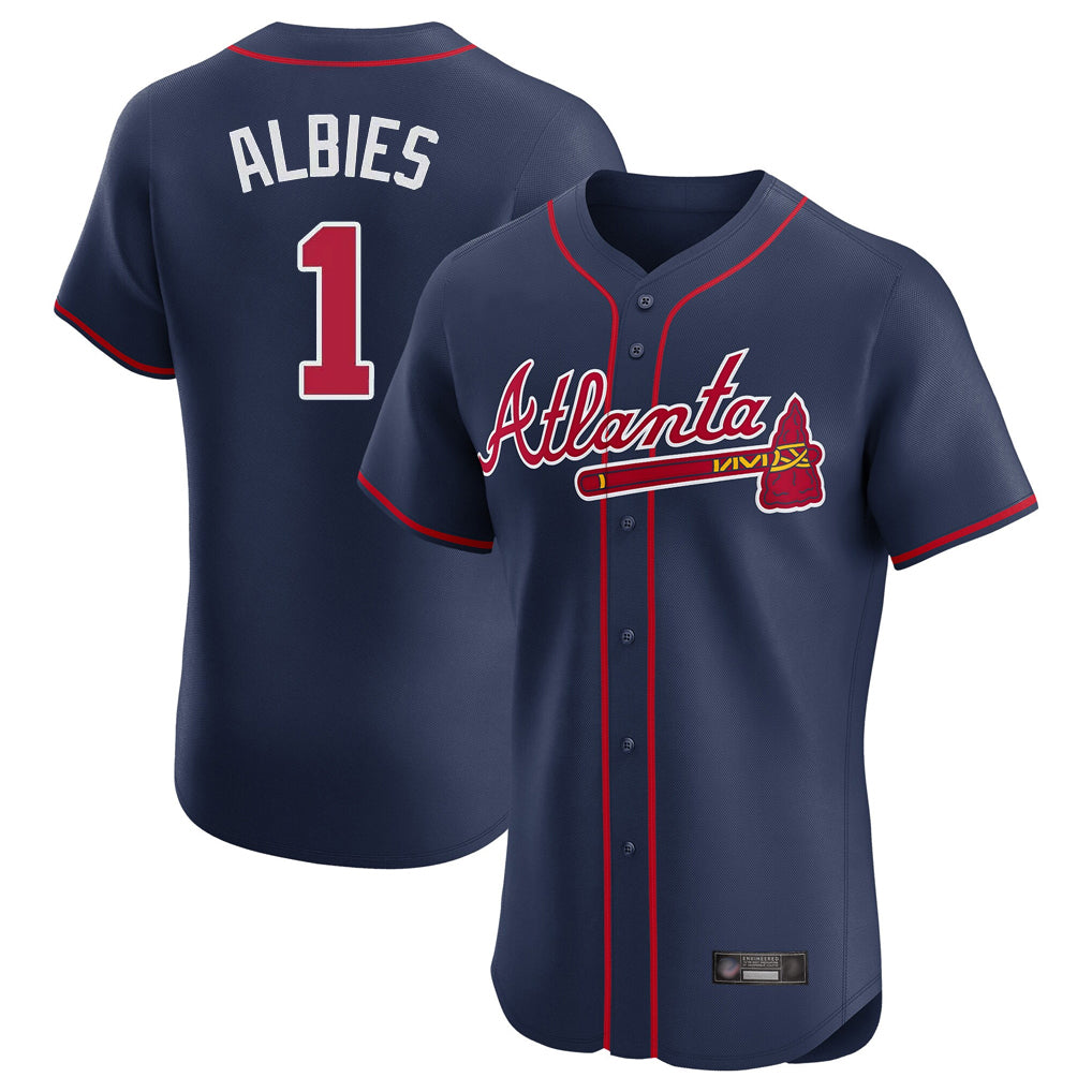 A.Braves #1 Ozzie Albies Player Navy Limited Elite Home Game Edoa Stitched Jerseys
