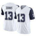 D.Cowboys #13 Caleb Downs Player White-Navy Limited Vapor F.U.S.E. Home Game Edoa Stitched Jerseys