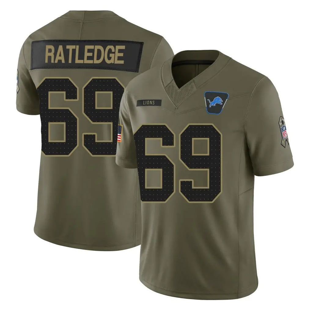 D.Lions #69 Tate Ratledge Player Olive 2025 Salute To Service Limited Home Game Edoa Stitched Jerseys