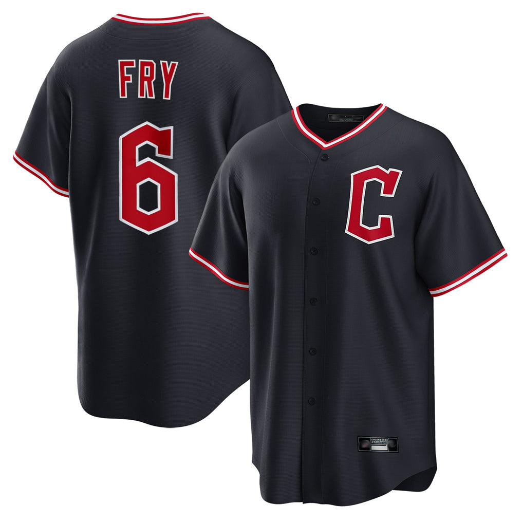 C.Guardians #6 David Fry Player Navy Home Game Edoa Stitched Jerseys