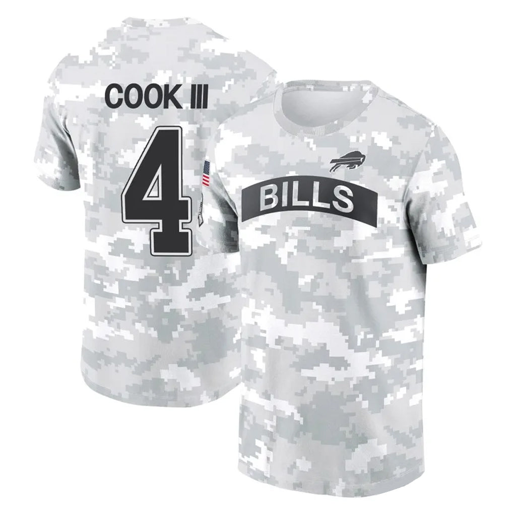 B.Bills #4 James Cook III Player Arctic Camo Salute to Service T-Shirt Hoodies Edoa Stitched Jerseys