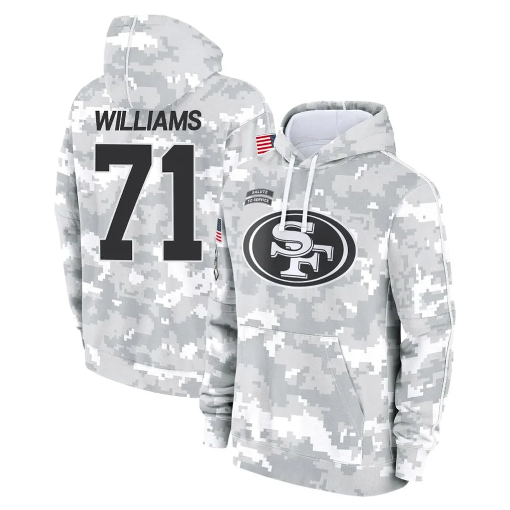 SF.49ers #71 Trent Williams Player Arctic Camo Limited Salute to Service Pullover Hoodies Game Edoa Stitched Jerseys