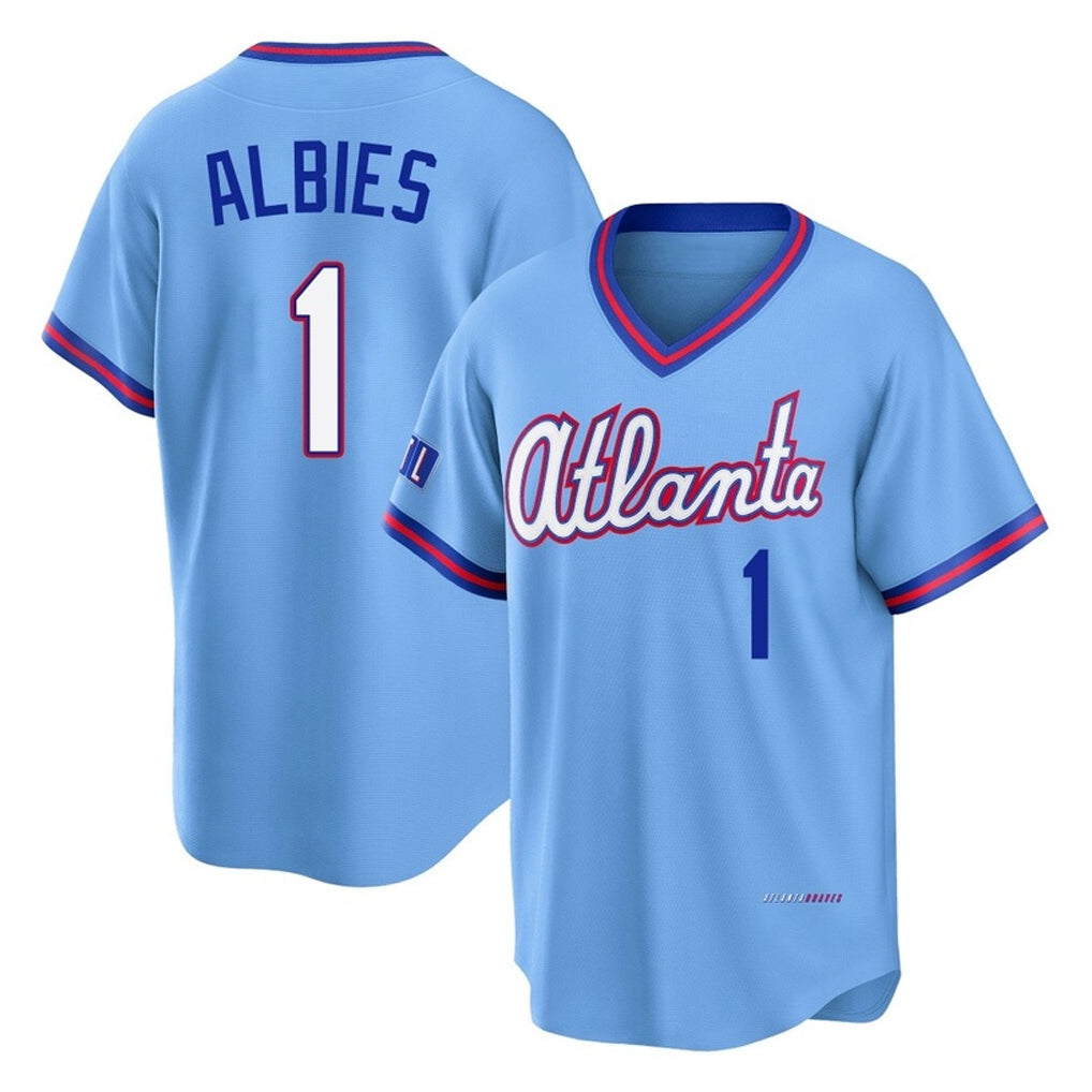 A.Braves #1 Ozzie Albies Player Powder Blue 2026 City Connect T-shirt Home Game Edoa Stitched Jerseys