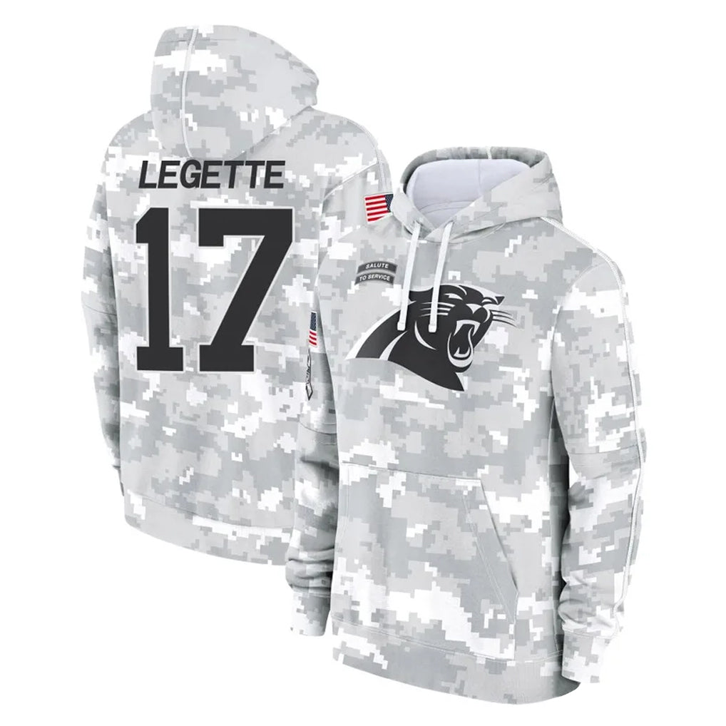 C.Panthers #17 Xavier Legette Player Arctic Camo Salute to Service Pullover Hoodies Limited Game Edoa Stitched Jerseys
