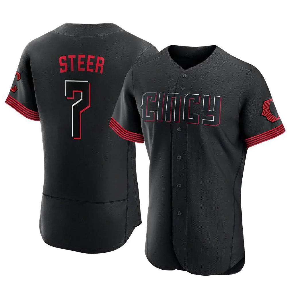 C.Reds #7 Spencer Steer Player Black City Connect Limited Elite Home Edoa Stitched Jerseys