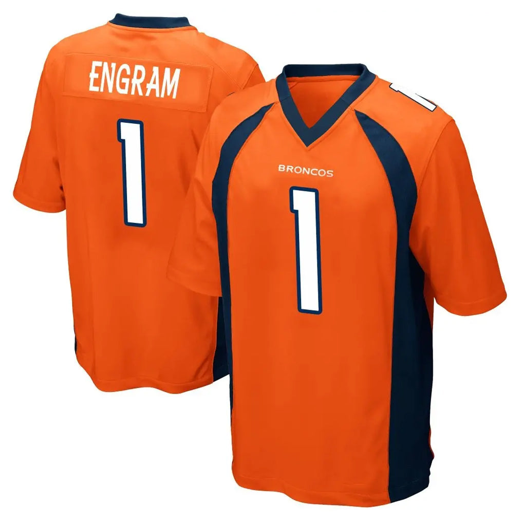 D.Broncos #1 Evan Engram Player Orange Color Home Game Edoa Stitched Jerseys