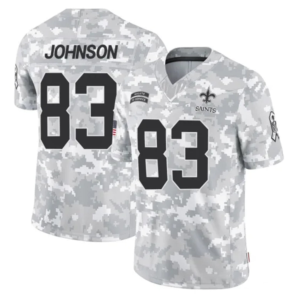 NO.Saints #83 Juwan Johnson Player Arctic Camo Salute To Service Limited Game Edoa Stitched Jerseys