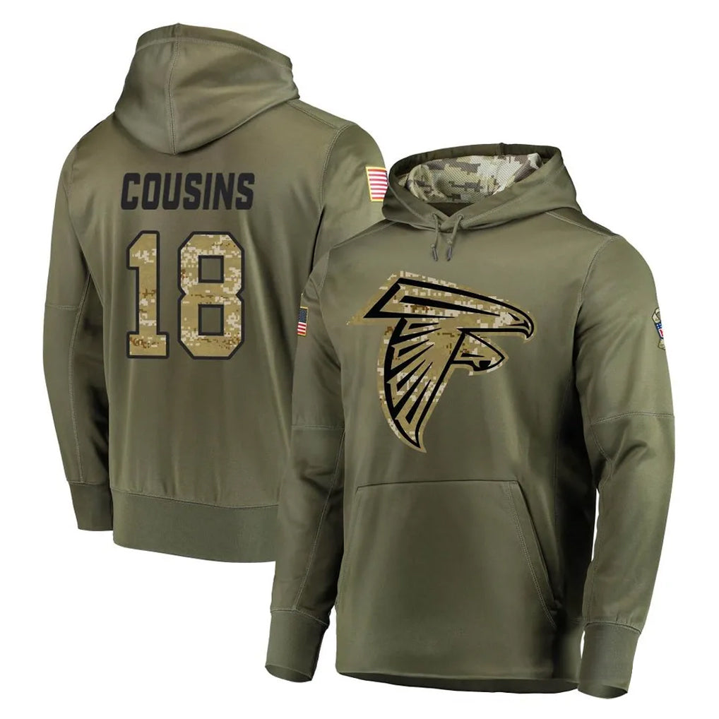 A.Falcons #18 Kirk Cousins Player Olive Salute to Service Club Fleece Hoodie Edoa Stitched Jerseys