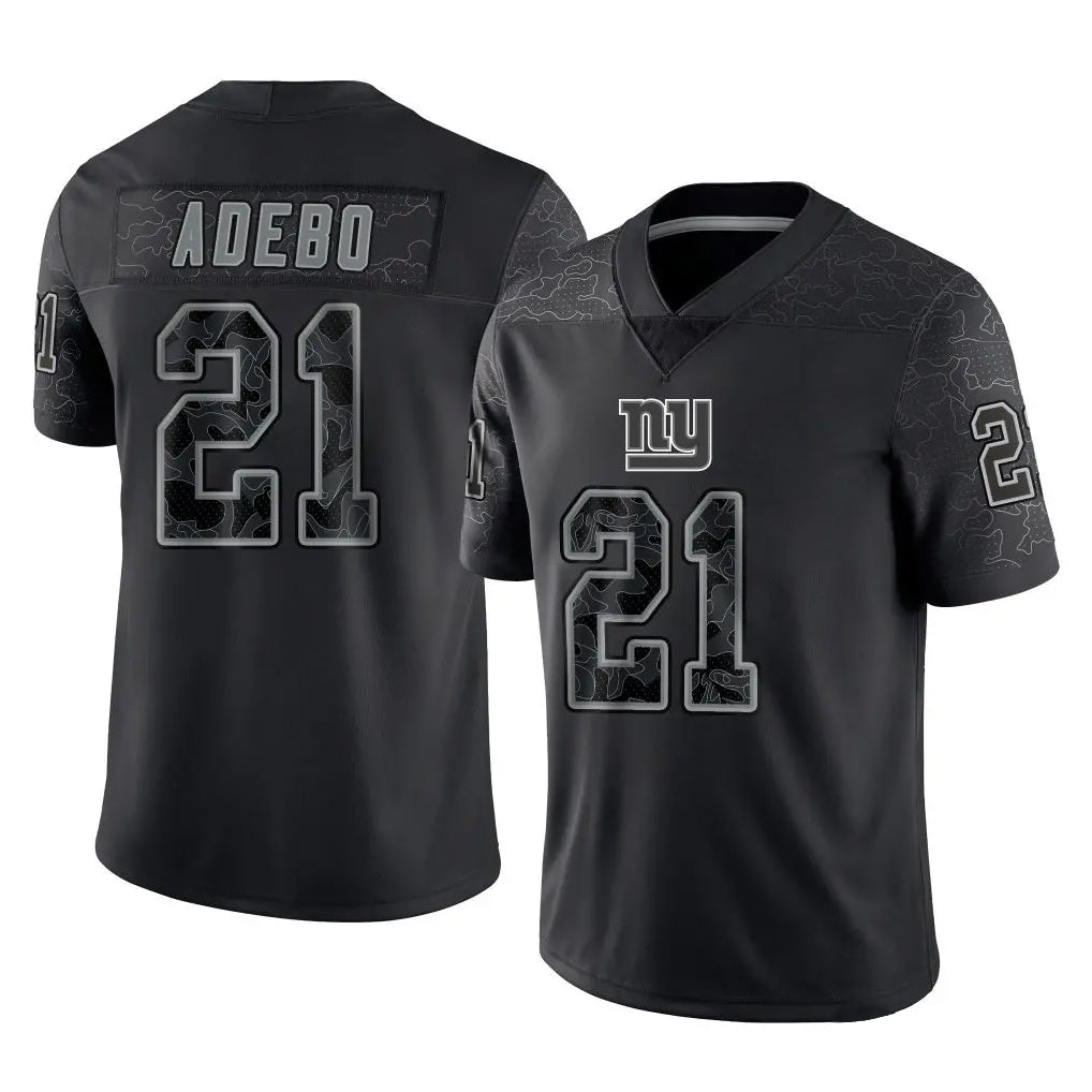 NY.Giants #21 Paulson Adebo Player Black Limited Reflective Home Game Edoa Stitched Jerseys