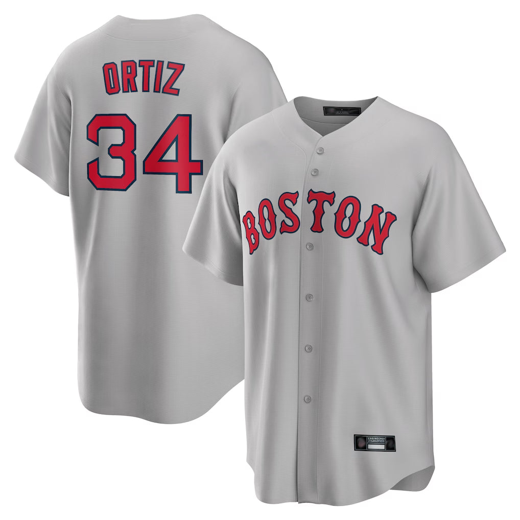 B.Red Sox #34 David Ortiz Player Gray Road Home Game Edoa Stitched Jerseys
