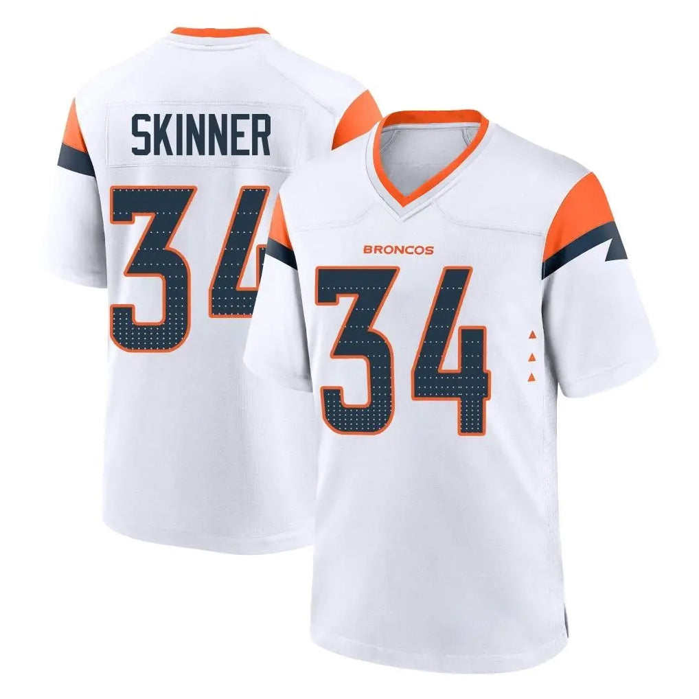 D.Broncos #34 JL Skinner Player White Home Game Edoa Stitched Jerseys