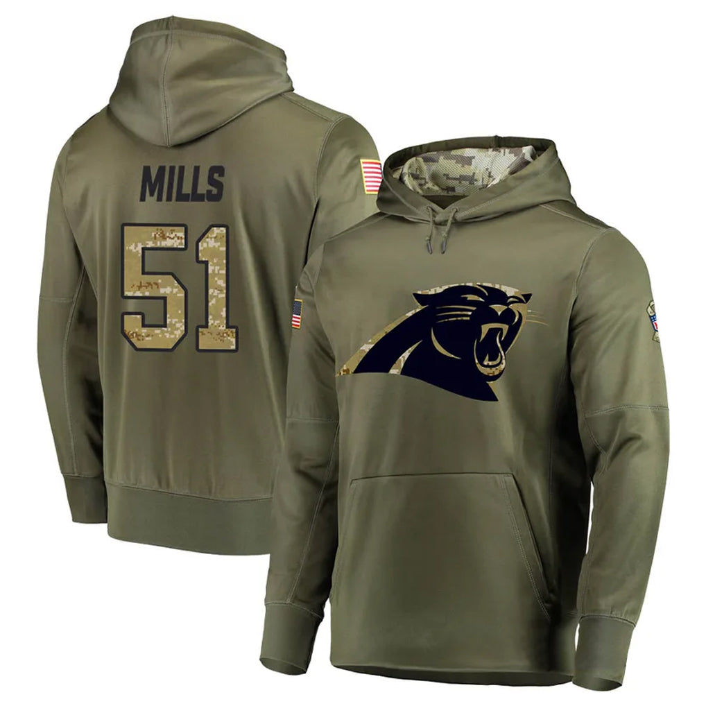 C.Panthers #51 Sam Mills Player Olive Salute to Service Hoodies Edoa Stitched Jerseys