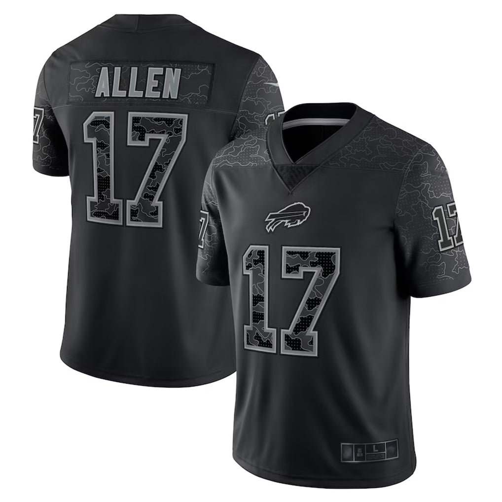 B.Bills #17 Josh Allen Player Black RFLCTV Limited Edoa Stitched Jerseys