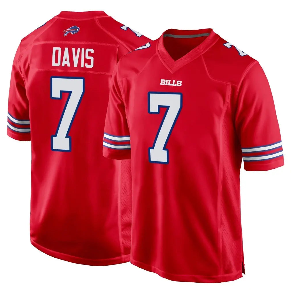B.Bills #7 Ray Davis Player Red Home Game Edoa Stitched Jerseys