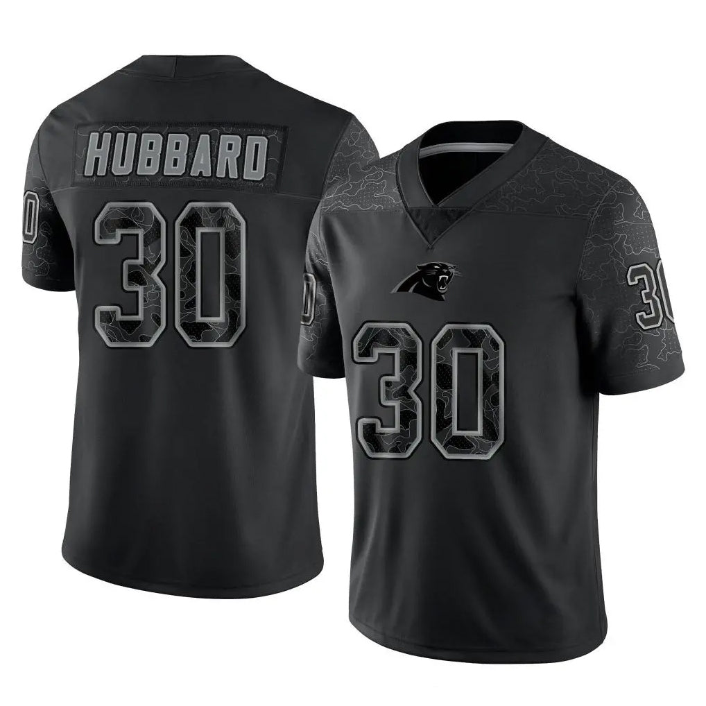 C.Panthers #30 Chuba Hubbard Player Black Limited Reflective Game Edoa Stitched Jerseys