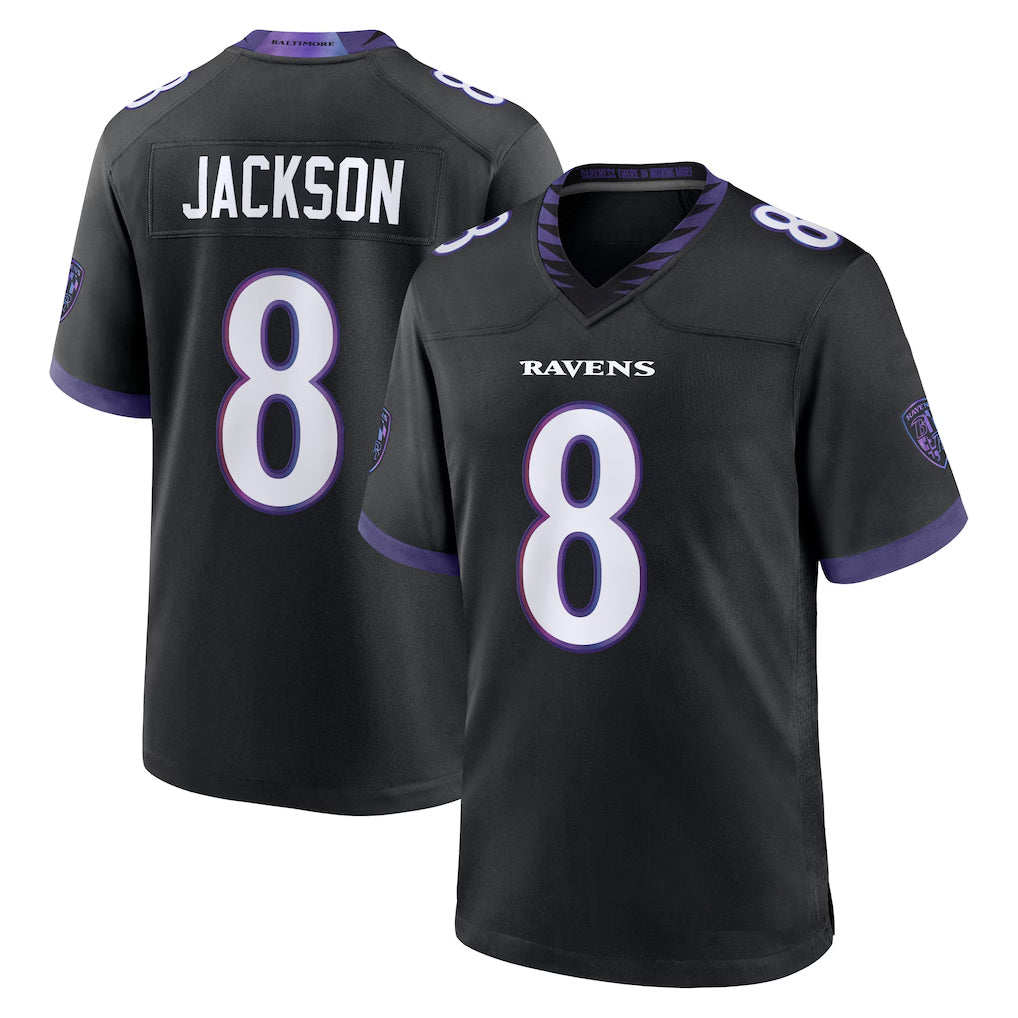 B.Ravens #8 Lamar Jackson Player Black Home Game Edoa Stitched Jerseys