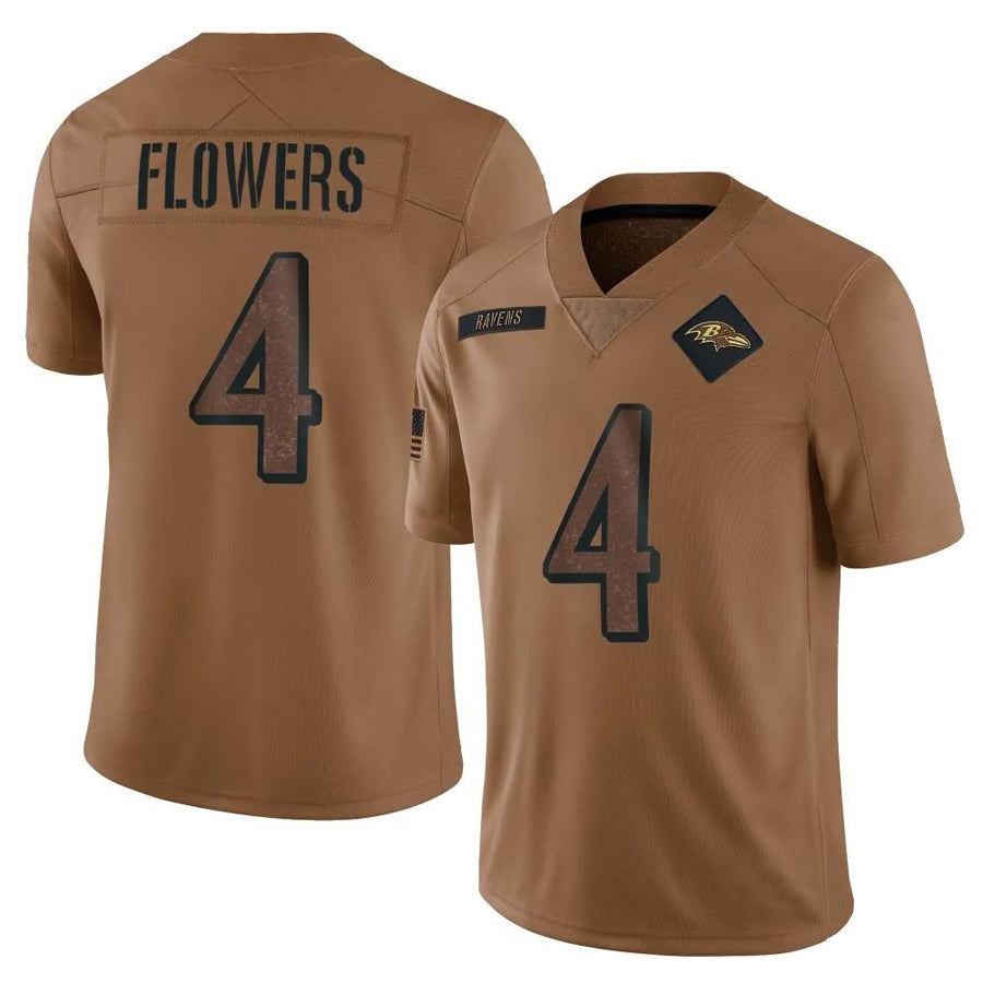 B.Ravens #4 Zay Flowers Player Brown Salute To Service Limited Edoa Stitched Jerseys
