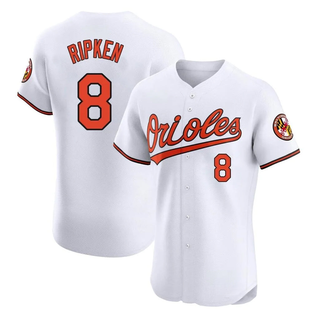 B.Orioles #8 Cal Ripken Player White Limited Elite Home Game Edoa Stitched Jerseys