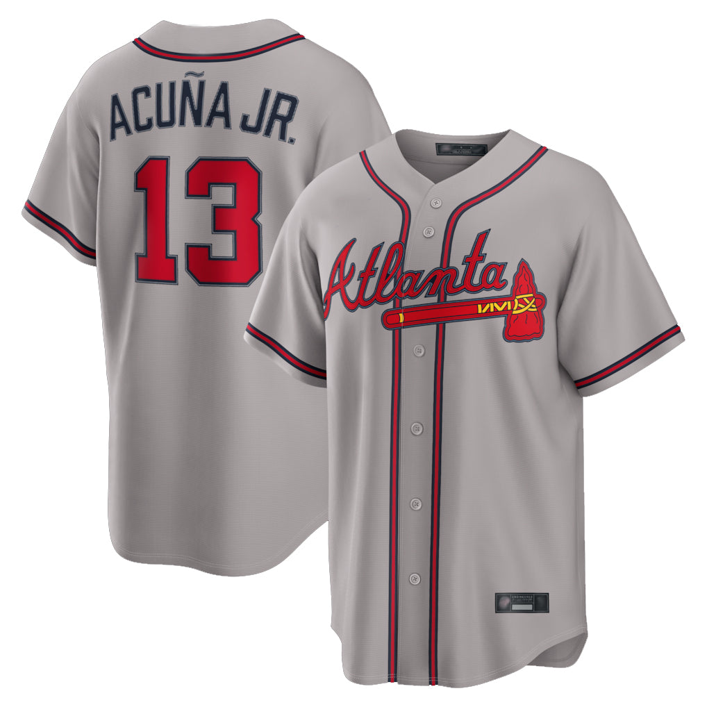 A.Braves #13 Ronald Acuna Jr Player Gray Home Game Edoa Stitched Jerseys