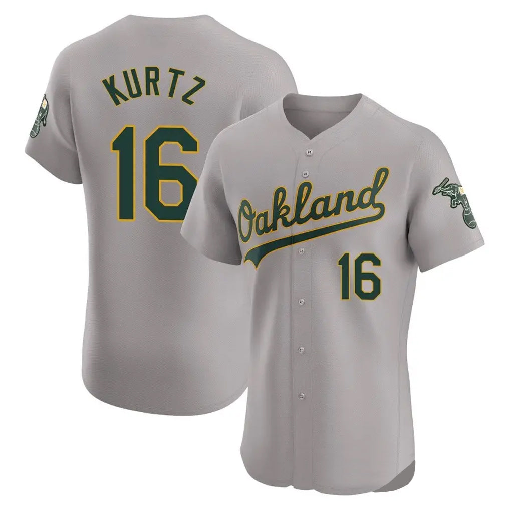 Athletics #16 Nick Kurtz Player Gray Road Limited Elite Home Game Edoa Stitched Jerseys