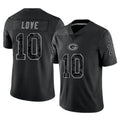 GB.Packers #10 Jordan Love Player Black Reflective Limited Home Game Edoa Stitched Jerseys