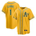 Athletics #1 Denzel Clarke Player Gold Alternate Home Game Edoa Stitched Jerseys