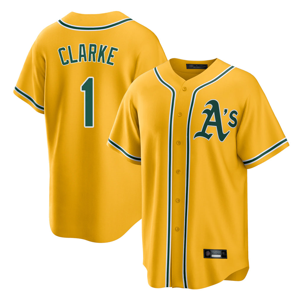 Athletics #1 Denzel Clarke Player Gold Alternate Home Game Edoa Stitched Jerseys