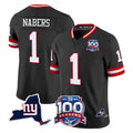 NY.Giants #1 Malik Nabers Player Black 100th Season & State Patch Vapor Limited Home Game Edoa Stitched Jerseys