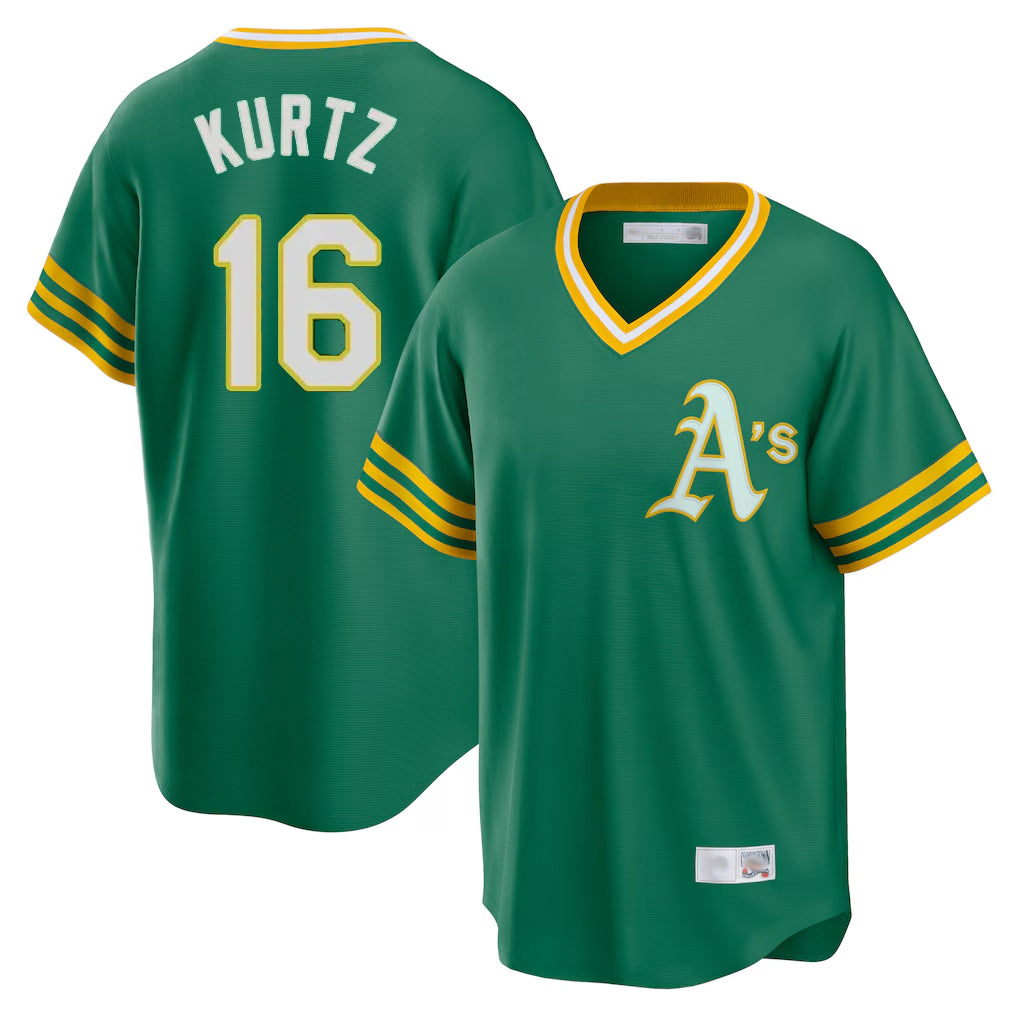 Athletics #16 Nick Kurtz Player Kelly Green Cooperstown Collection T-shirt Game Edoa Stitched Jerseys