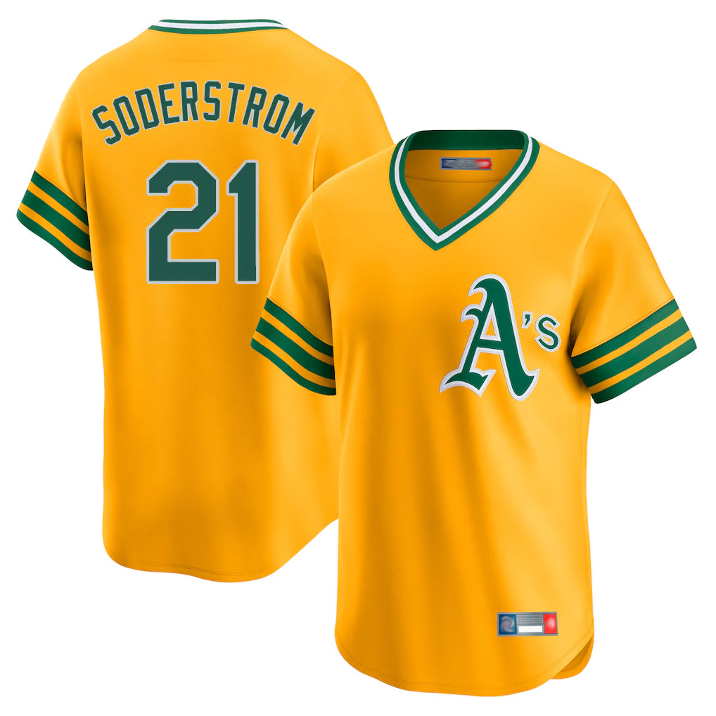 Athletics #21 Tyler Soderstrom Player Gold Cooperstown Collection T-shirt Game Edoa Stitched Jerseys