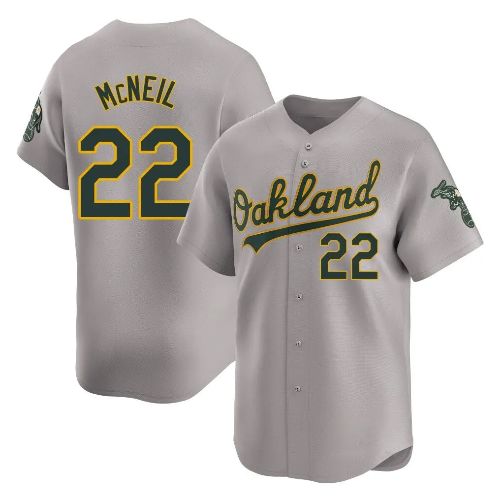 Athletics #22 Jeff McNeil Player Gray Road Limited Home Game Edoa Stitched Jerseys