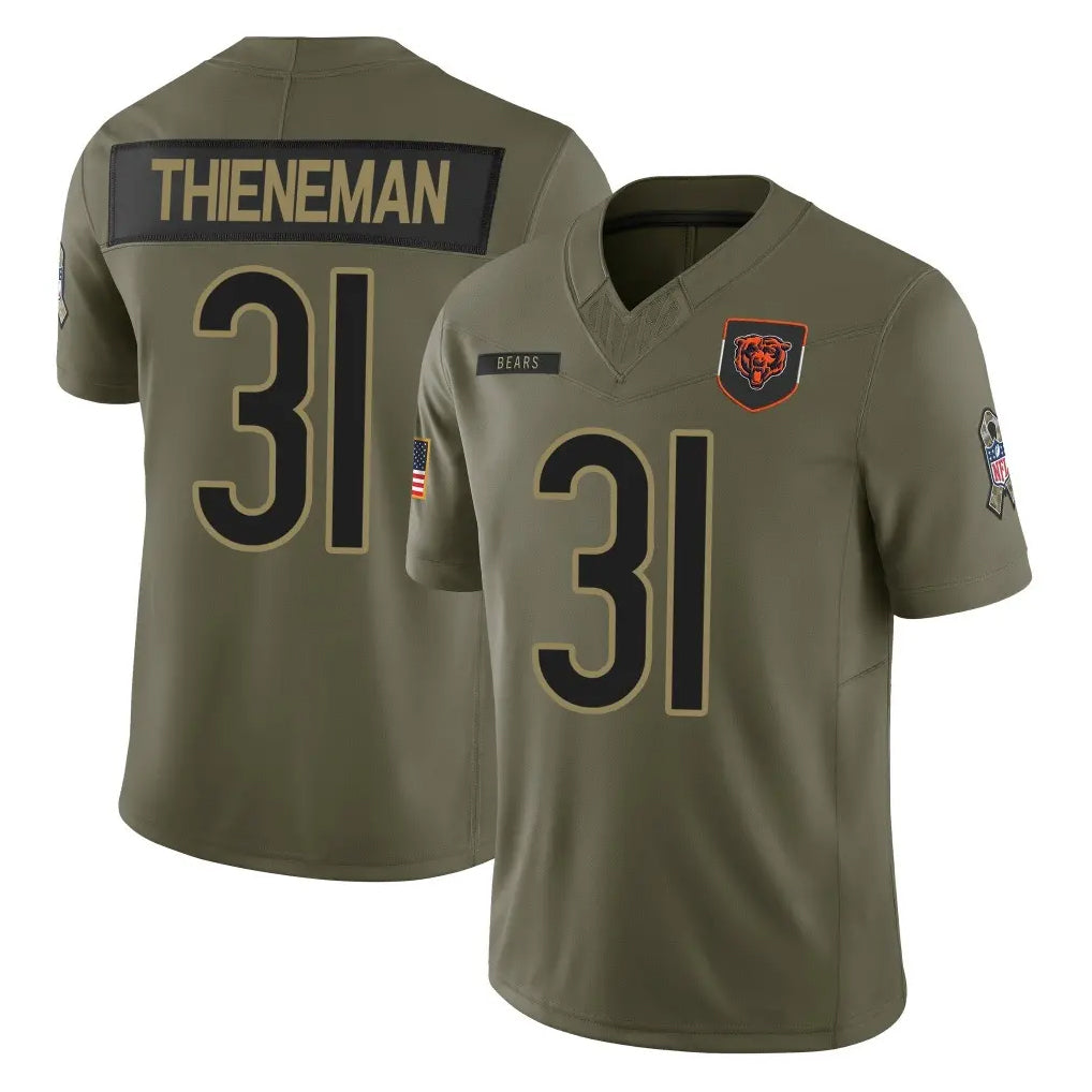 C.Bears #31 Dillon Thieneman Player Olive Salute to Service Limited Home Game Edoa Stitched Jerseys